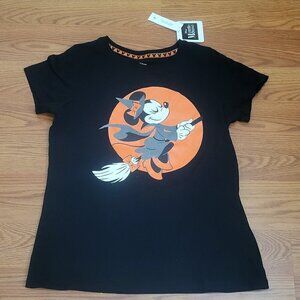 DISNEY Minnie Mouse Girl's Halloween T-SHIRT Witch Broom BLACK Orange Size 14 16